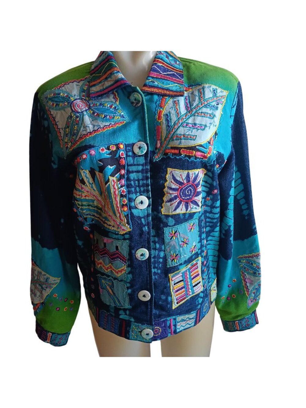 Vtg 90's Women's Jacket XS Colorful Patchwork Embroidered Coldwater Creek India